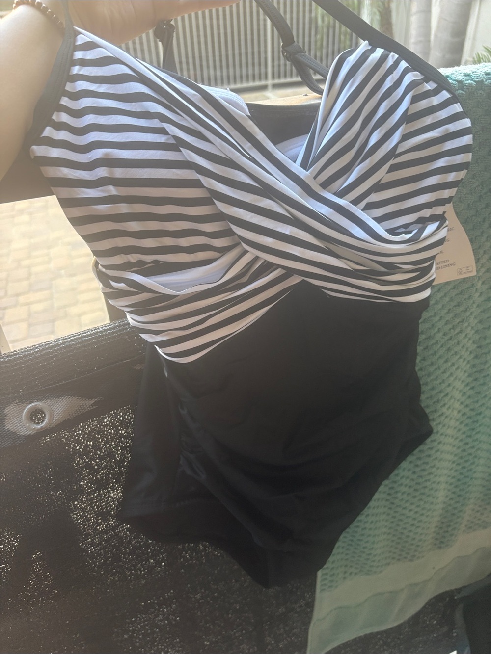 Striped Black & White One-Piece Swimsuit for Kids